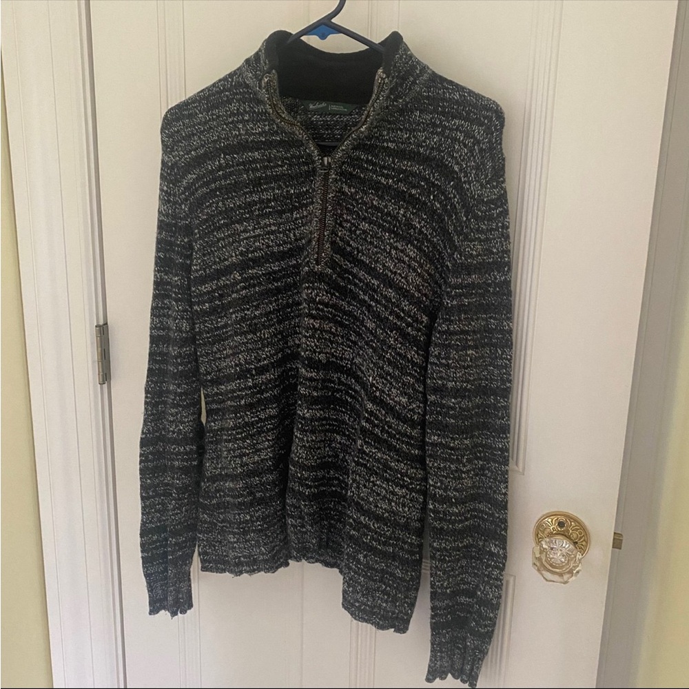 Woolrich | Grey & Black Striped Quarter-Zip Striped Pullover Sweater